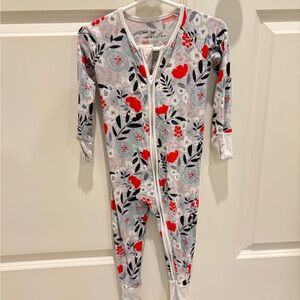 Little Sleepies Red and Gray Floral Footie